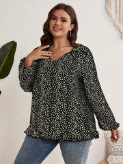 Women's Plus Dalmatian Print Blouse V Neck Ruffle Trim Top