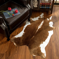 Large Faux Cowhide Rug 4.6x5.2ft Western Decor