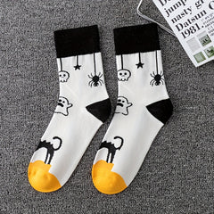 5 Pairs Pumpkin & Skull Print Socks Halloween Crew Socks Women's Stockings
