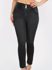 Slim-Fit Elastic Waist Skinny Jeans with Slight Stretch