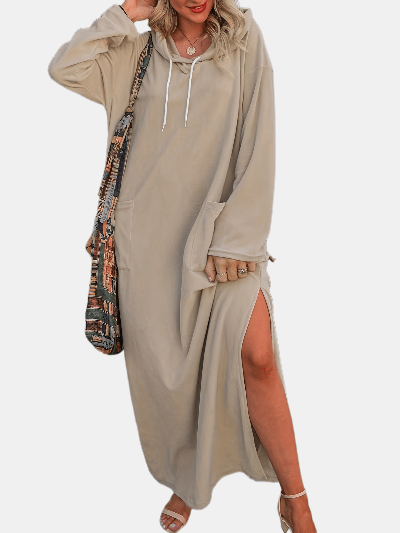 Hooded Long Sleeve Dress With Pockets
