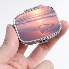 Romantic Beach Print Pattern Square Medicine Box Two Compartment Pill Box