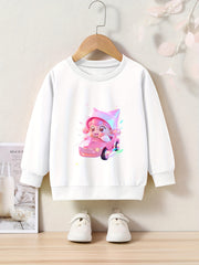 Girls Cartoon Character Print Pullover Sweatshirt for Fall Winter