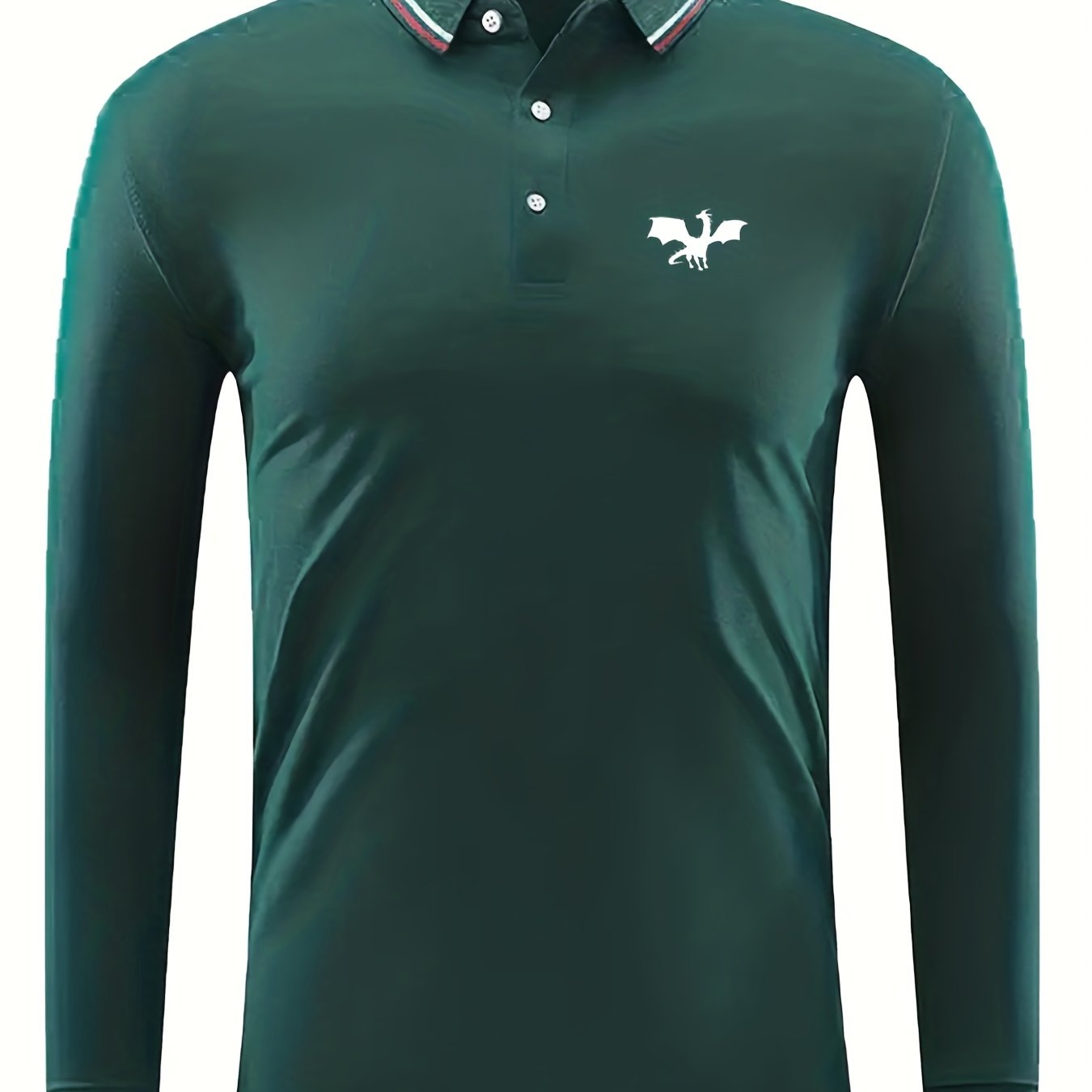Men's Dragon Print Long Sleeve Polo Shirt Breathable Button Up Top