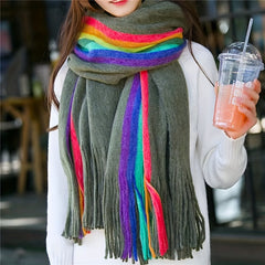 Colorful Winter Scarf With Tassel For Women Thick Shawl Wrap