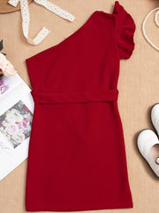 Girls Ruffle One Shoulder Tunic Dress For Party