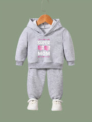 Girls Boys 2pcs MOM Print Hooded Pullover Pants Set For Sports Spring Fall Gift