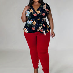 Graphic Print Cap Sleeve Top & Pants Set