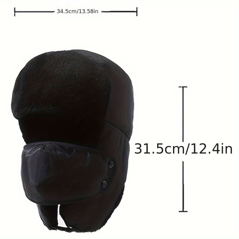 Men's Windproof Coldproof Trapper Cap With Face Cover Winter Hat