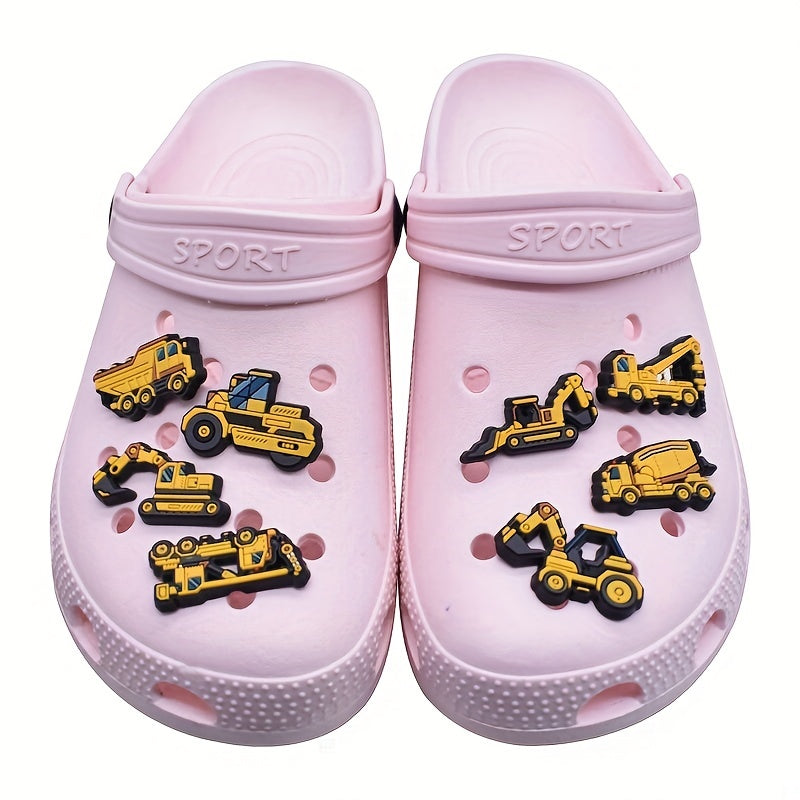 12pcs Engineering Vehicle Shoes Charms for Clogs Jigs Slides Sandals PVC Decor