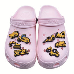 12pcs Engineering Vehicle Shoes Charms for Clogs Jigs Slides Sandals PVC Decor