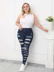 Women's Plus Button Fly Distressed High Skinny Jeans