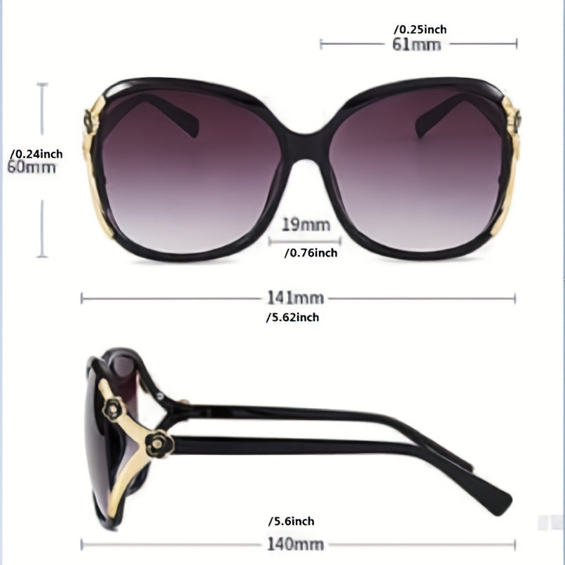 Round Frame Sunglasses Hollow Out Camellia Decor UV400