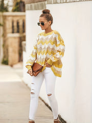 Colorblock Embroidered Sweater Long Sleeve Round Neck Jumper