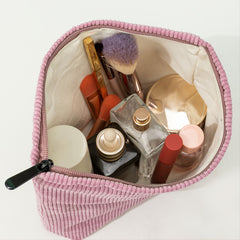 Large Capacity Velvet Makeup Bag with Organizer Pink