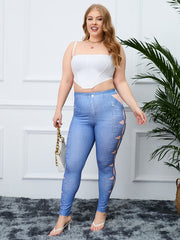 Geometric & Denim Print High Rise Skinny Leggings