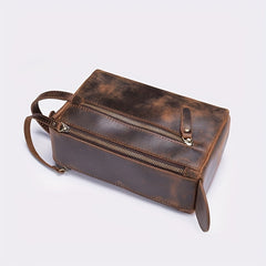 Leather Clutch Bag for Business Trip - Travel Toiletry Handbag
