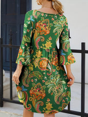 Boho Plus Size Paisley Print Bell Sleeve Dress