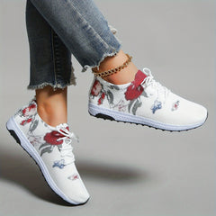 Floral Pattern Sneakers Lace Up Round Toe Lightweight Shoes