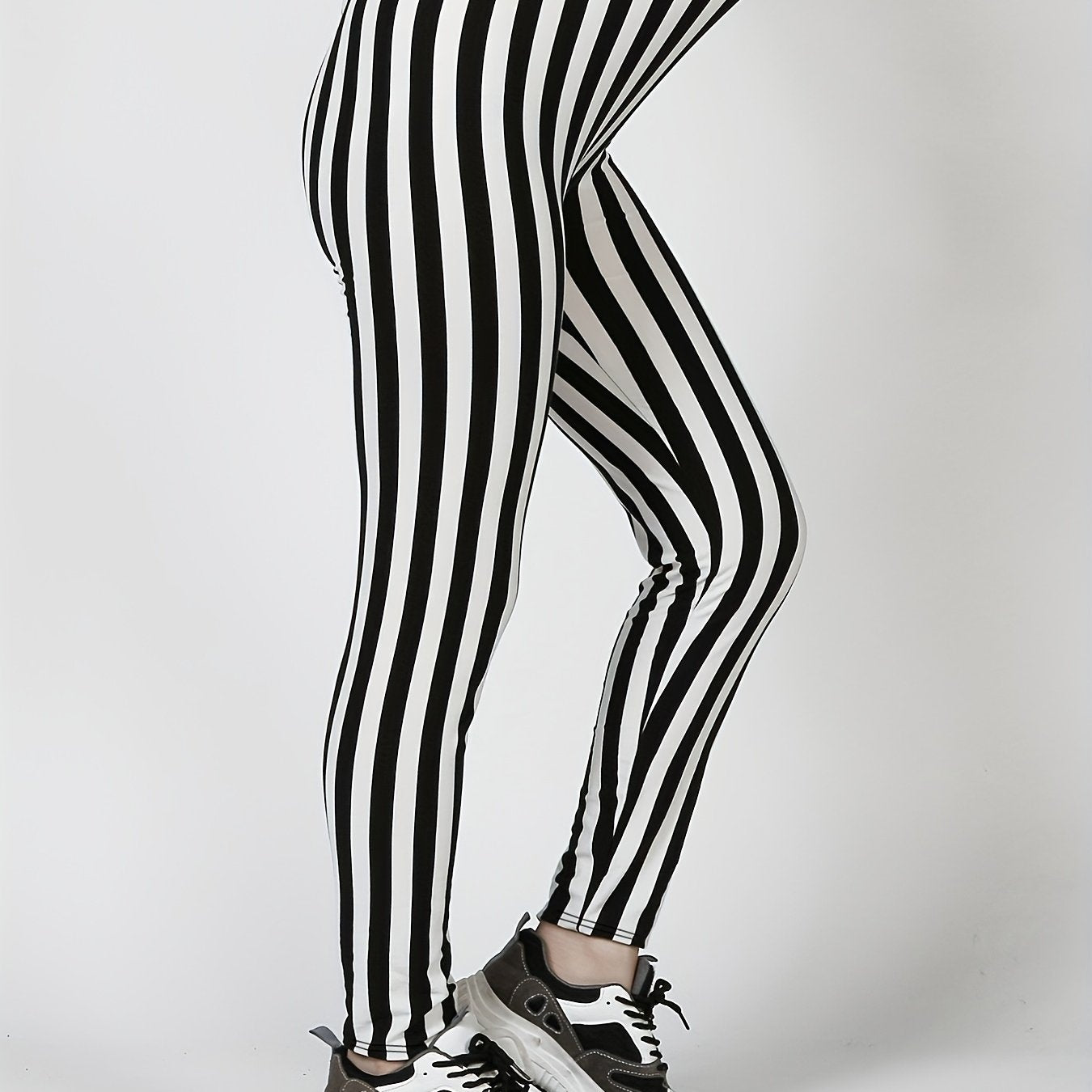Striped Print Skinny Leggings Casual Stretchy Leggings