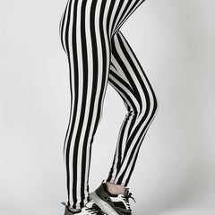 Striped Print Skinny Leggings Casual Stretchy Leggings