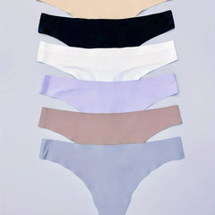 6pcs Seamless Solid Thongs Soft & Comfy Stretchy Intimates Panties