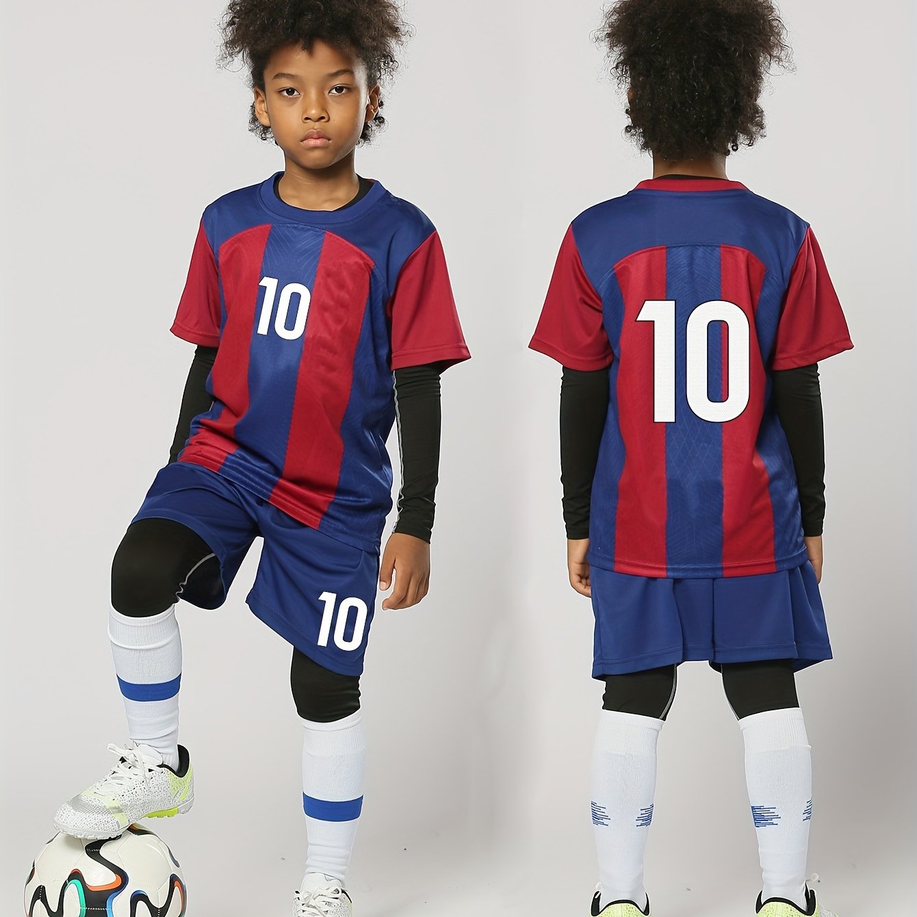 Kids Striped Soccer Jersey & Shorts Set, Quick Dry, Stretchy