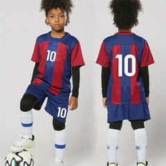 Kids Striped Soccer Jersey & Shorts Set, Quick Dry, Stretchy