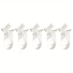 5 Pairs Sports Crew Socks Comfy & Breathable Women's Stockings