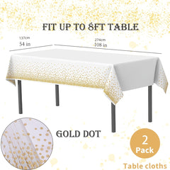 2pcs Plastic Tablecloth 137 X 274 Golden Dot Disposable, Party Decorations