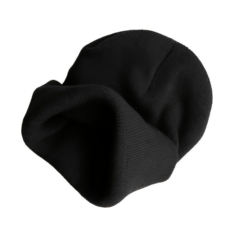 Embroidered Horn Knit Cuffed Beanie Hat