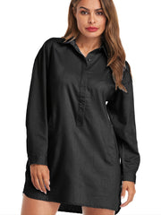 Solid Denim Shirt Dress Women's Loose Fit Casual Dress