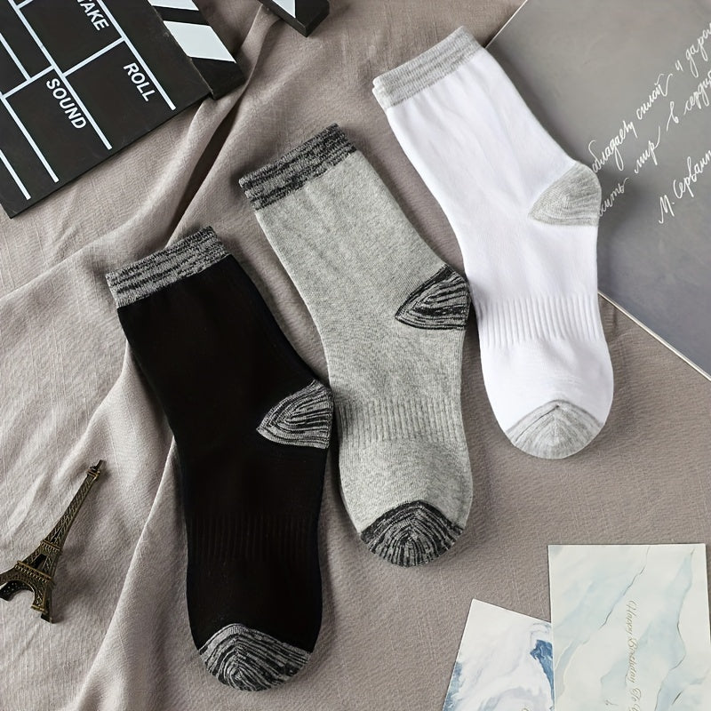 6 Pairs Men's Mid Crew Sport Block Socks, Cotton Blend, Sweat Absorbing