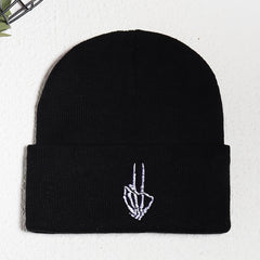 Men's Victory Sign Skull Knit Beanie Hat