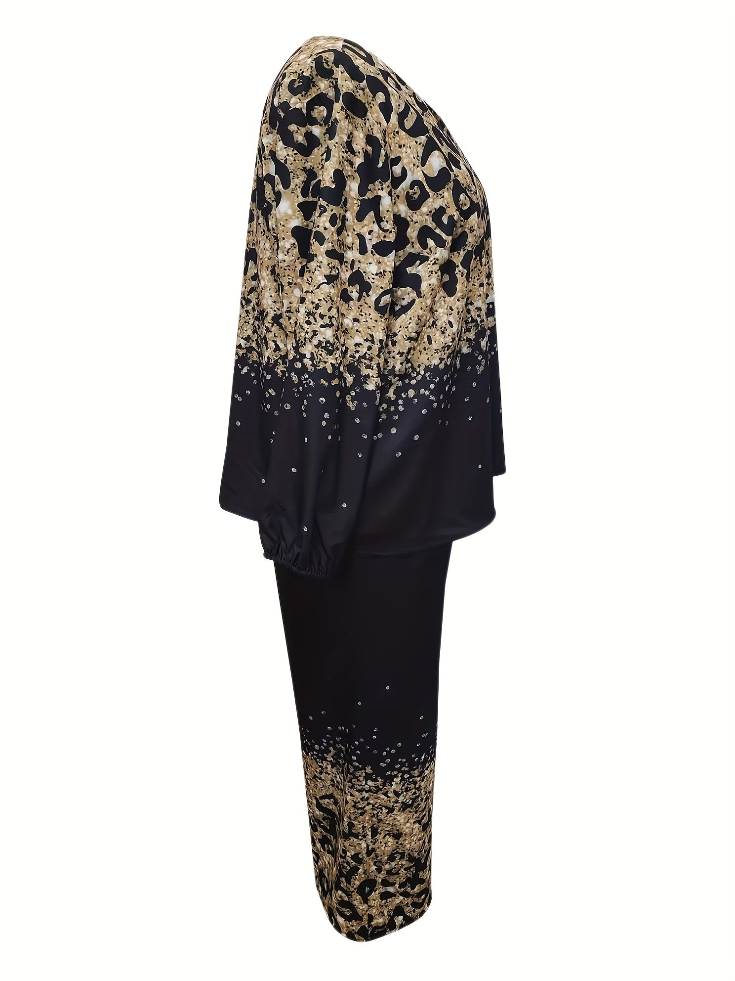 Glitter Leopard Print Plus Size Top & Pants Set