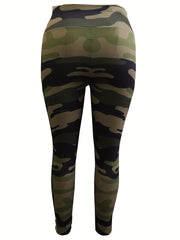 Women's Plus Size Camo Print Striped High Waisted Leggings
