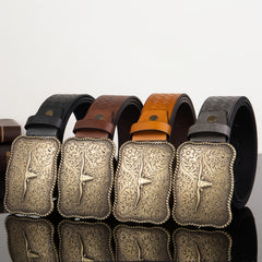 Men's Western Buckle Belt with Bull Head Embossing