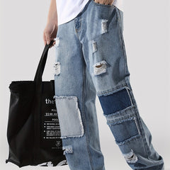 Men's Ripped Jeans Wide Leg Denim Pants