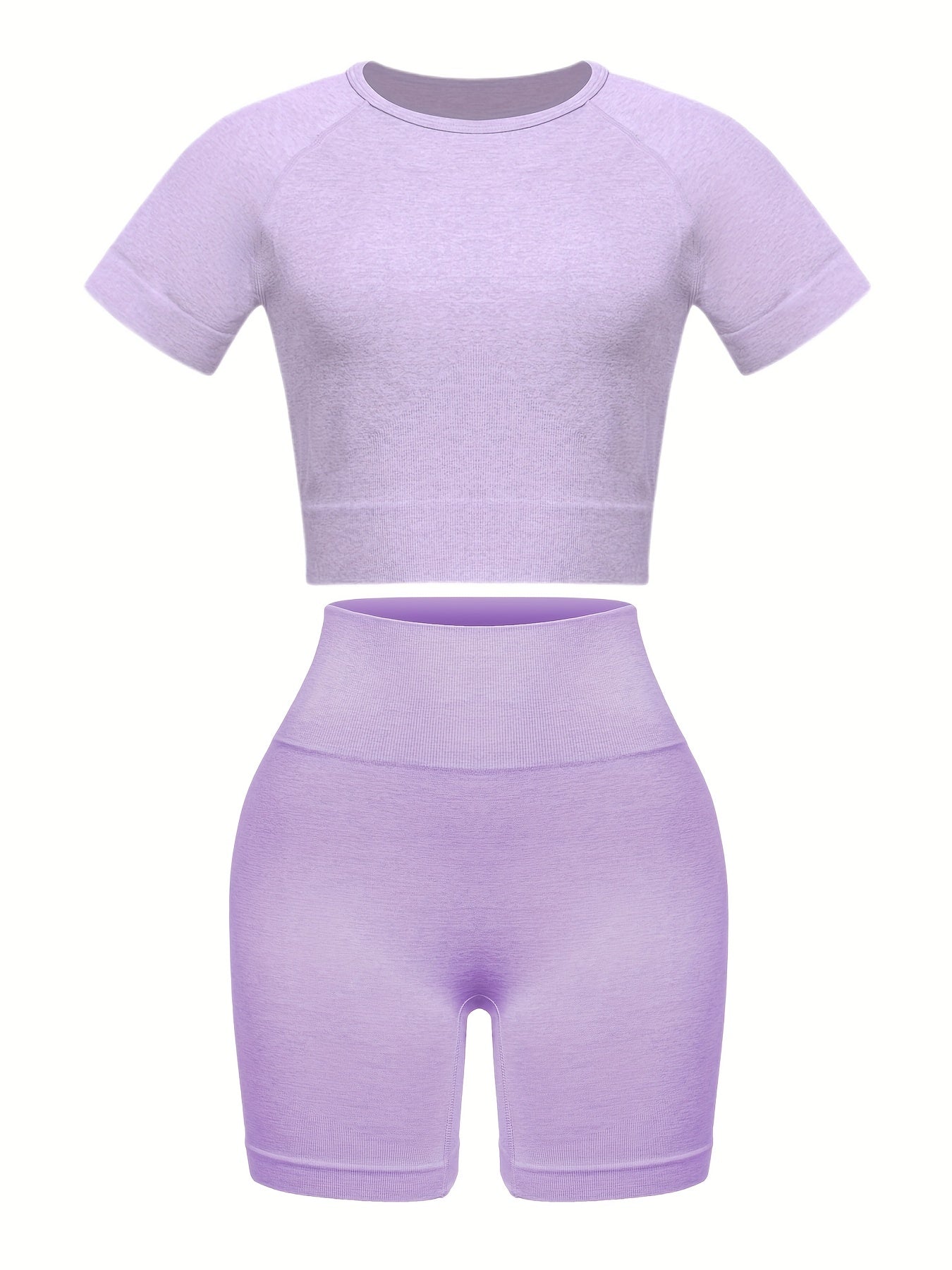 2pcs Stretchy Crop Top & Biker Shorts for Women Gym Workout Set