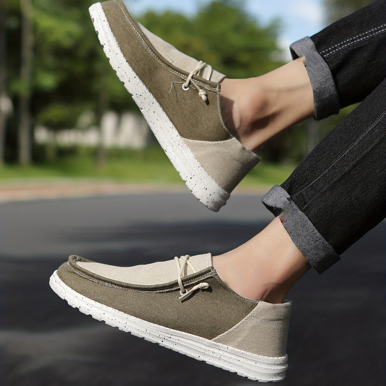 Men's Canvas Slip on Loafer Shoes Lace Up Casual Vintage