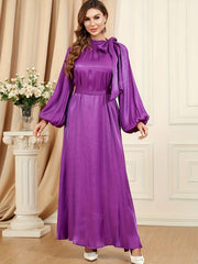Abaya Dress Satin Lantern Sleeve Maxi Jalabiya Dress