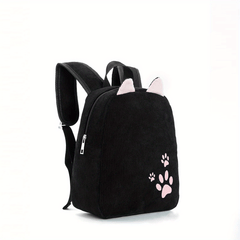 Corduroy Rabbit Ear Footprint Backpack Lightweight Waterproof Schoolbag