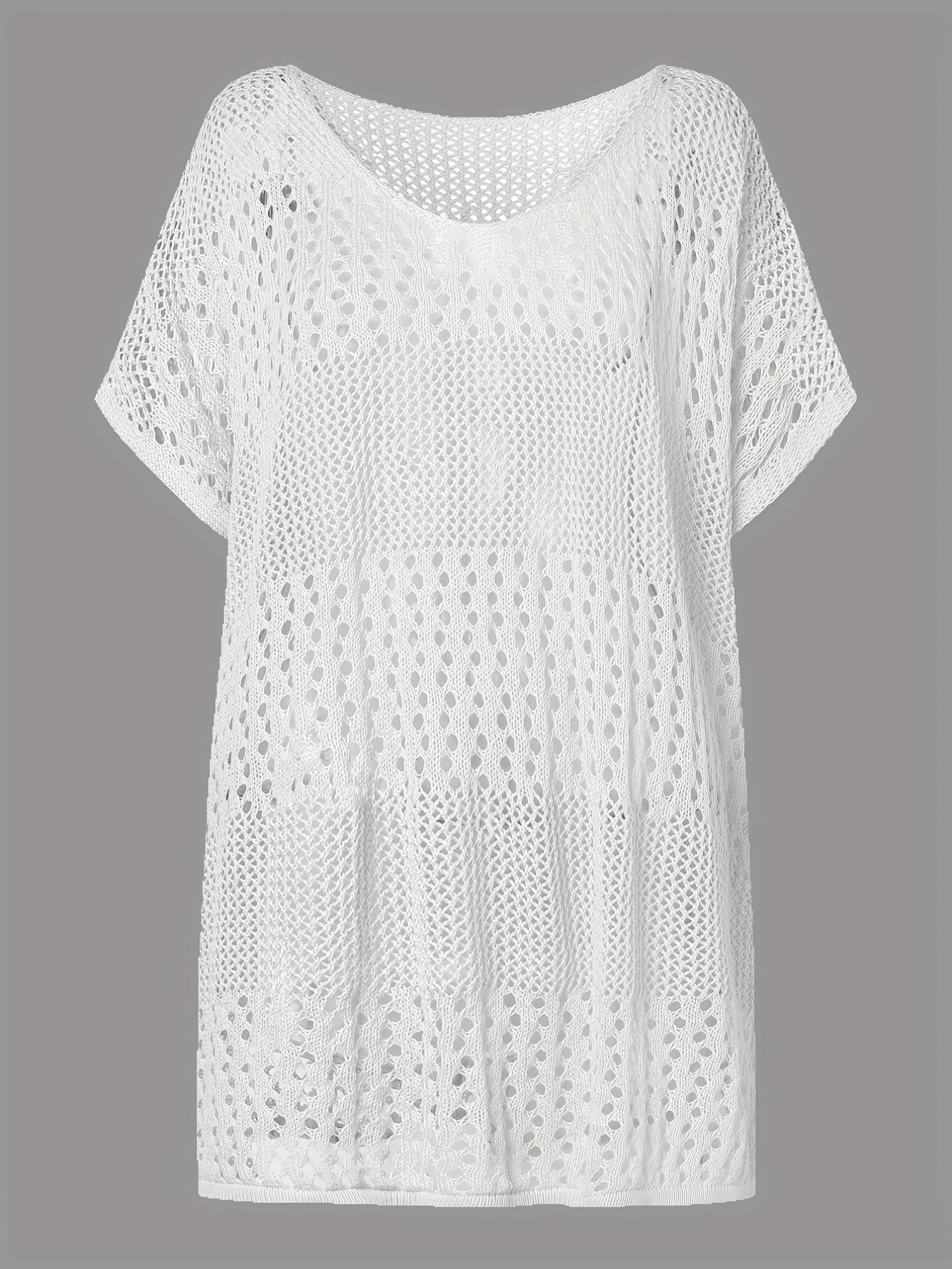 Apricot Crochet Eyelet Hollow Cove Up Dress Shorts Sleeve Solid Vacation Boho