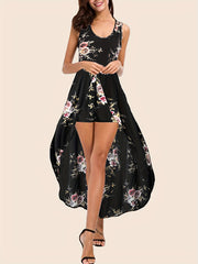 Floral Print Sleeveless Romper With Skirt