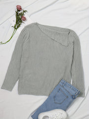 Casual Sweater Women's Plus Solid Ribbed Long Sleeve Irregular Neck