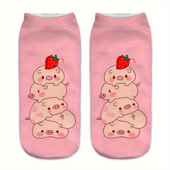 4 Pairs Pig Print Low Cut Ankle Socks Women's Stockings & Hosiery