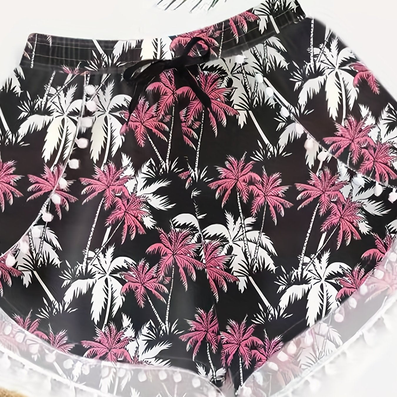 Coconut Tree Print Bow Knot Front Plus Size Vacay Shorts Women's Plus