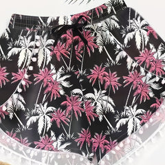 Coconut Tree Print Bow Knot Front Plus Size Vacay Shorts Women's Plus