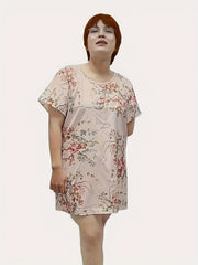 Floral Print Plus Size Loungewear Dress with Short Sleeve Tee Nightdress