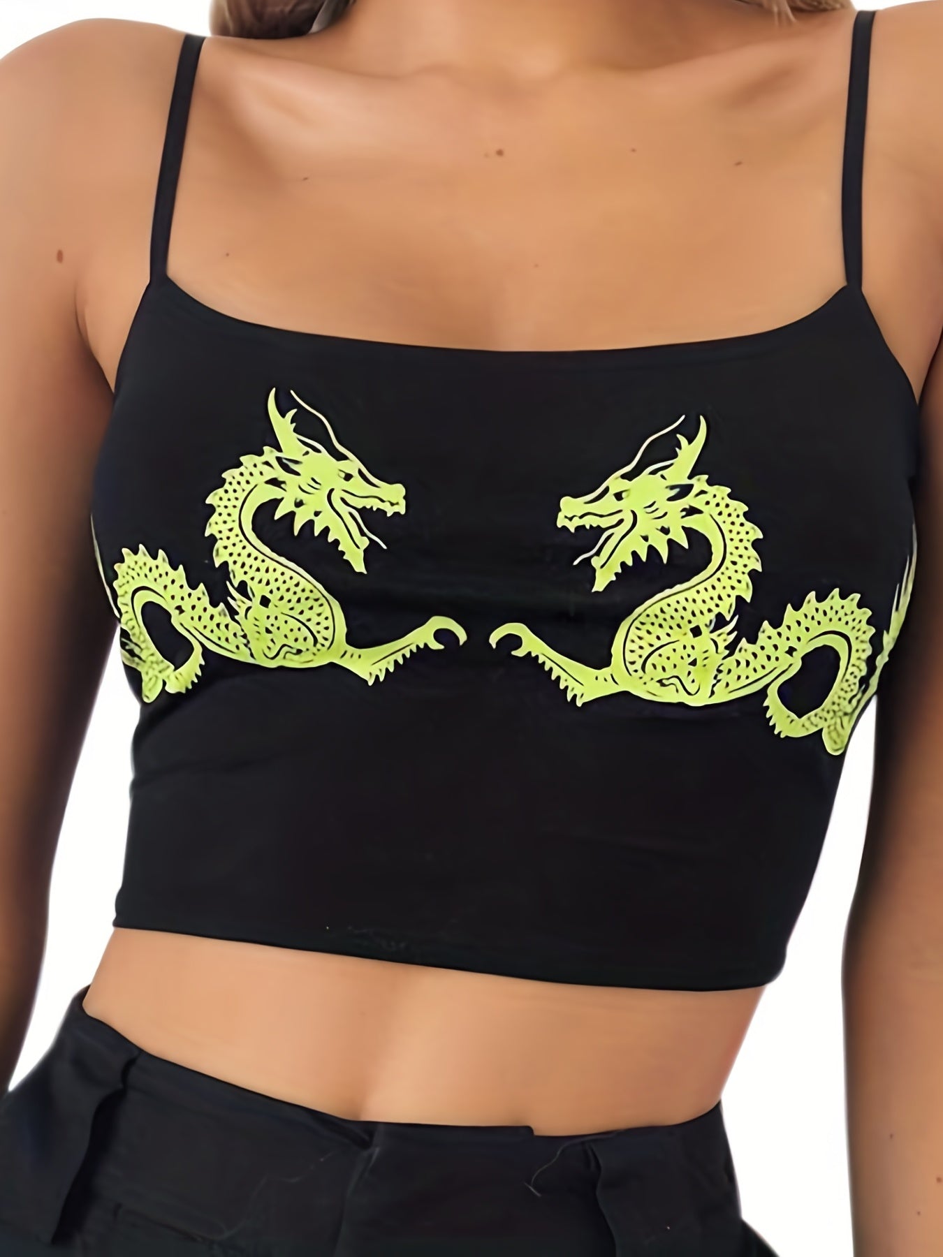 Casual Cami Top Women's Plus Dragon Print Medium Stretch Crop Cami Top